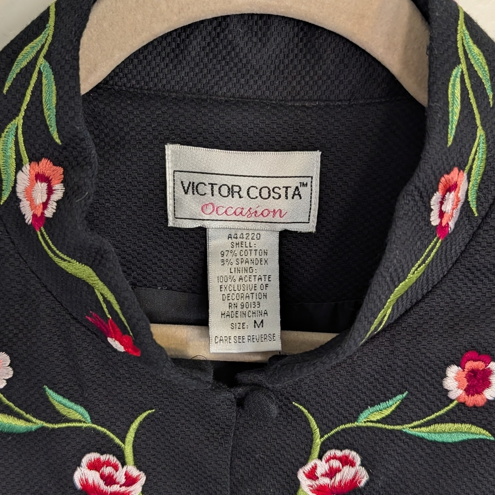 VTG 90s Victor Costa Occasion Black Floral Embroidery Duster Jacket Boho Cottage - Picture 4 of 11